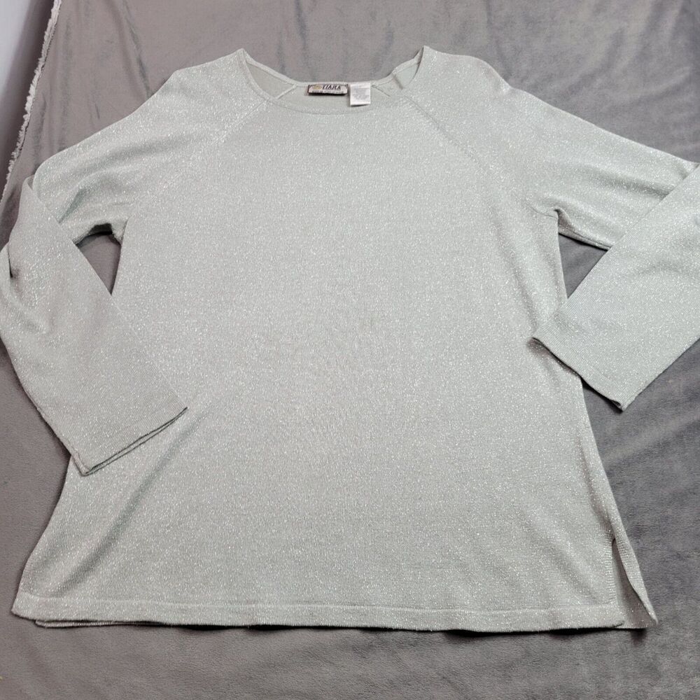 Tiara International Sparkly Silver Long Sleeve Top L Acrylic & Lurex